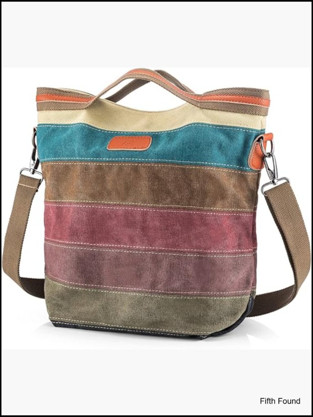 Striped Lattice Canvas Crossbody Shoulder Tote Bag